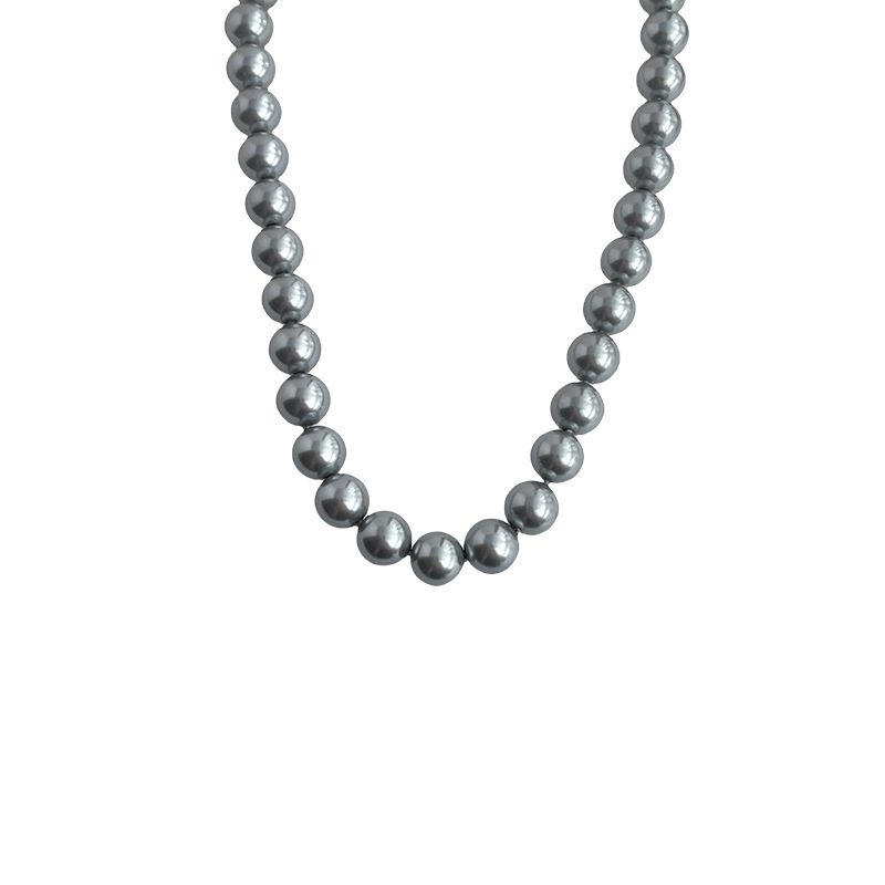 Mesterséges gyöngyökből készült nyaklánc üveggyöngy medállal — gyöngy lánc, U-alakú, geometrikus stílus, elektroplakolt felület