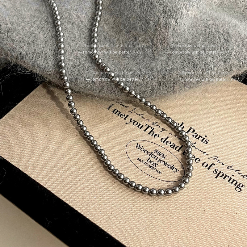 Mesterséges gyöngyökből készült nyaklánc üveggyöngy medállal — gyöngy lánc, U-alakú, geometrikus stílus, elektroplakolt felület