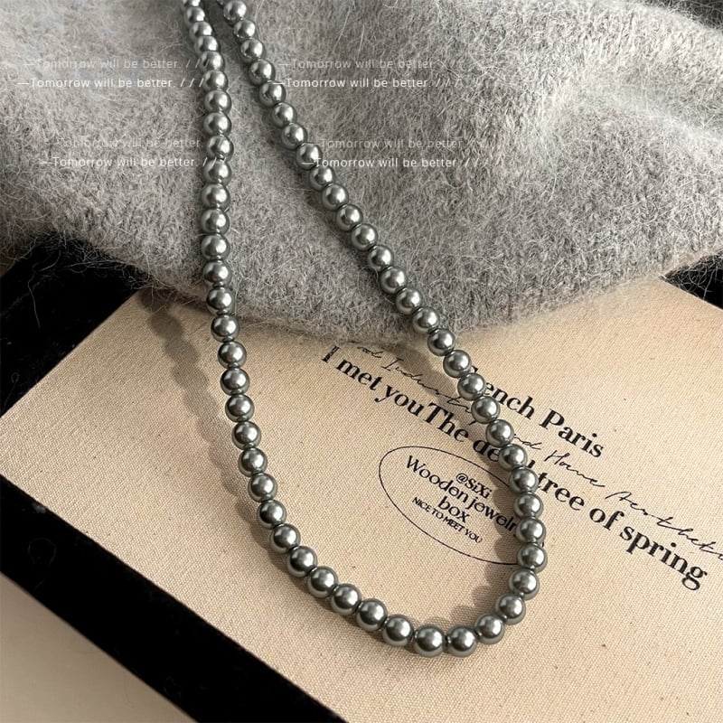 Mesterséges gyöngyökből készült nyaklánc üveggyöngy medállal — gyöngy lánc, U-alakú, geometrikus stílus, elektroplakolt felület