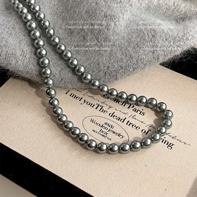 Mesterséges gyöngyökből készült nyaklánc üveggyöngy medállal — gyöngy lánc, U-alakú, geometrikus stílus, elektroplakolt felület