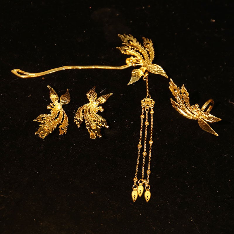 Set iglica za kosu s motívom feniksa u antičkom stilu za nevjestu (Materijal: Metal; Stil: Etnički; Kôd proizvoda: Hf097a+hf003a; Obrada: Elektropliranje; Izlazak: Proljeće 2025)