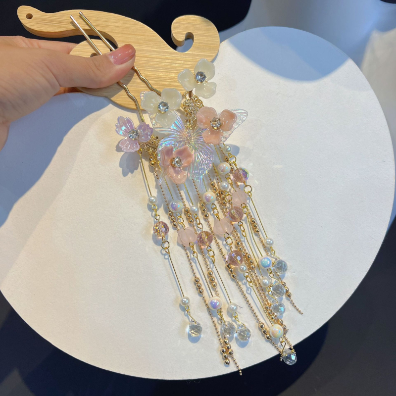 Hanfu hairpin s resicama - metalna, vintage stil, za žene, ručno izrađeno, jesen 2024