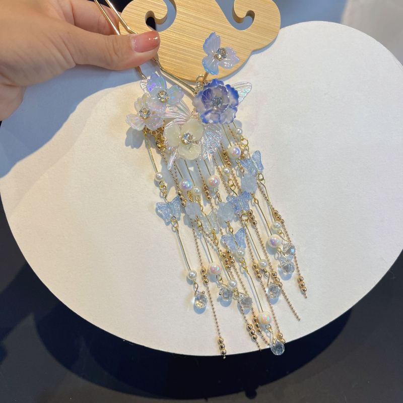 Hanfu hairpin s resicama - metalna, vintage stil, za žene, ručno izrađeno, jesen 2024