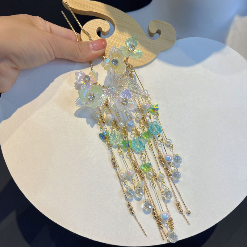 Hanfu hairpin s resicama - metalna, vintage stil, za žene, ručno izrađeno, jesen 2024