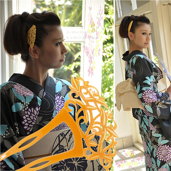 Akrüülne juukseklips lehekujundusega, retro stiil, serigraafiline viimistlus, pruudile peakaunistus