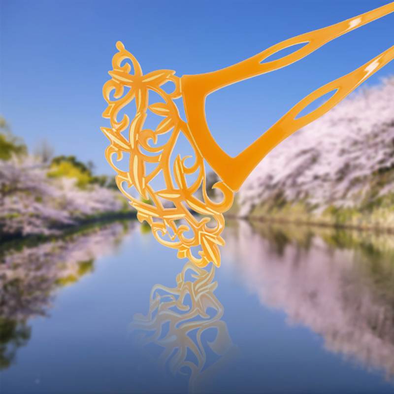 Akrüülne juukseklips lehekujundusega, retro stiil, serigraafiline viimistlus, pruudile peakaunistus