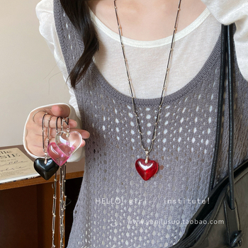 Colier cu pandantiv inimă, în stil INS coreean, transparent, lanț lung pentru pulovere (Material: aliaj; Pietre: Rhinestone; Cod produs: TO-7524; Primăvara 2025)