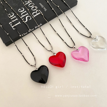 Colier cu pandantiv inimă în stil INS, aliaj, Rhinestones încrustate, tricot manual, To-7524, Primăvara 2025