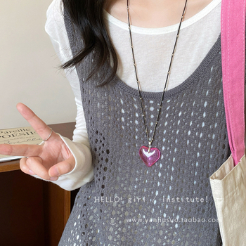 Colier cu pandantiv inimă în stil INS, aliaj, Rhinestones încrustate, tricot manual, To-7524, Primăvara 2025