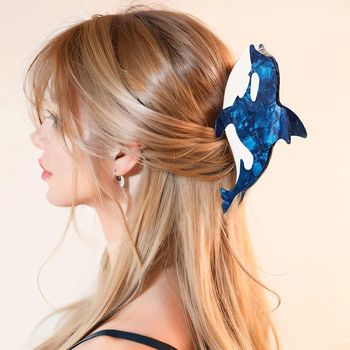 Clip de păr cu design rechin-tigru — material: acid acetic; fabricație: manual; tip clip: prindere; sezon: vară 2024; categorie: accesorii pentru cap