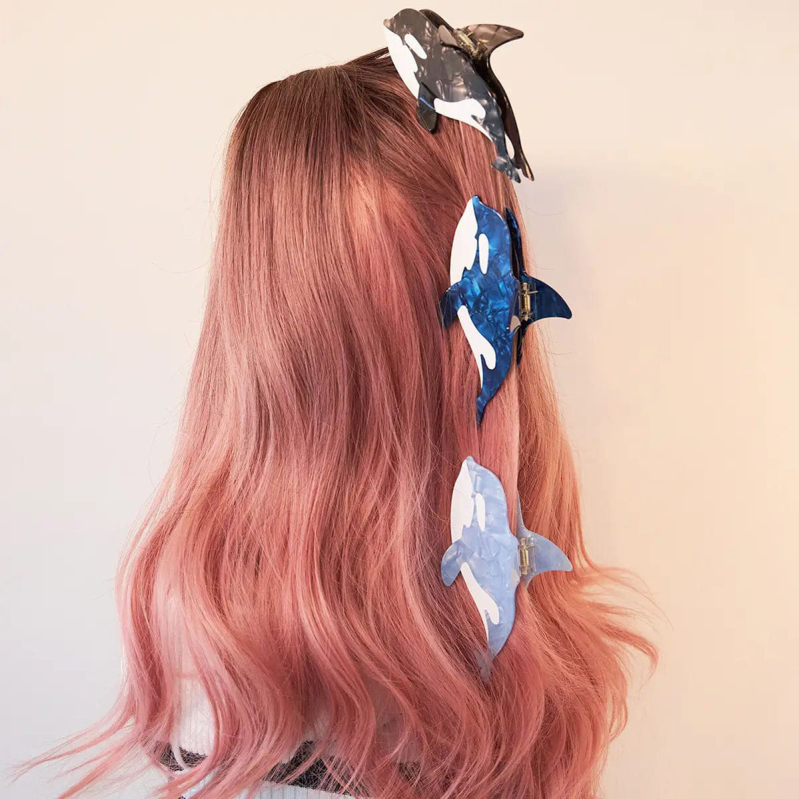 Clip de păr cu design rechin-tigru — material: acid acetic; fabricație: manual; tip clip: prindere; sezon: vară 2024; categorie: accesorii pentru cap