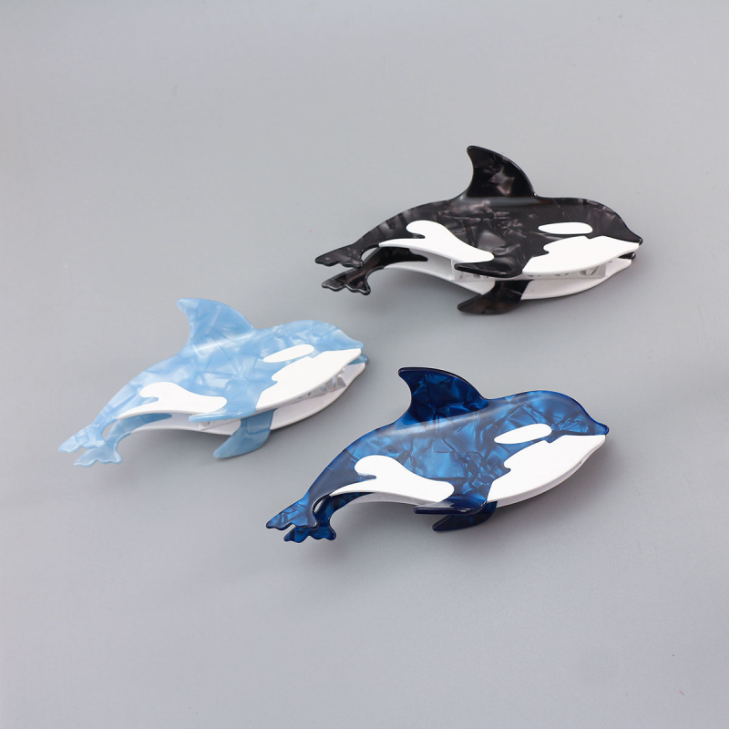 Clip de păr cu design rechin-tigru — material: acid acetic; fabricație: manual; tip clip: prindere; sezon: vară 2024; categorie: accesorii pentru cap