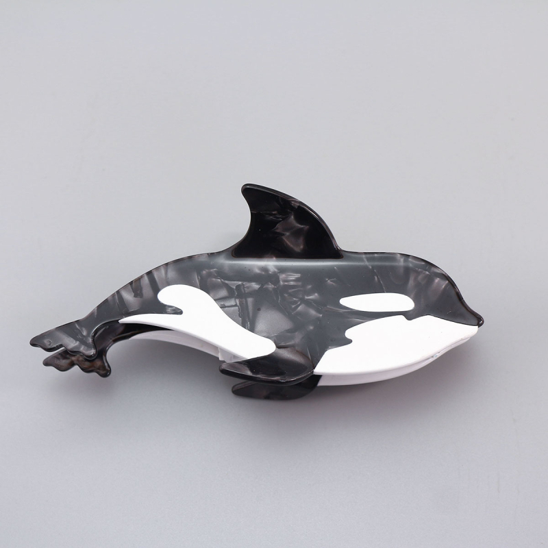 Clip de păr cu design rechin-tigru — material: acid acetic; fabricație: manual; tip clip: prindere; sezon: vară 2024; categorie: accesorii pentru cap