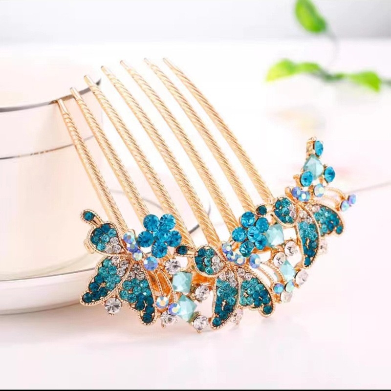 Greb za kosu od legure sa sedam zuba, cvjetni dizajn, elektroplatirano s Rhinestone kristalima (Materijal: legura; Stil: retro; Oblikovanje: cvijet; Obrada: elektroplatiranje; Kristali: Rhinestone)