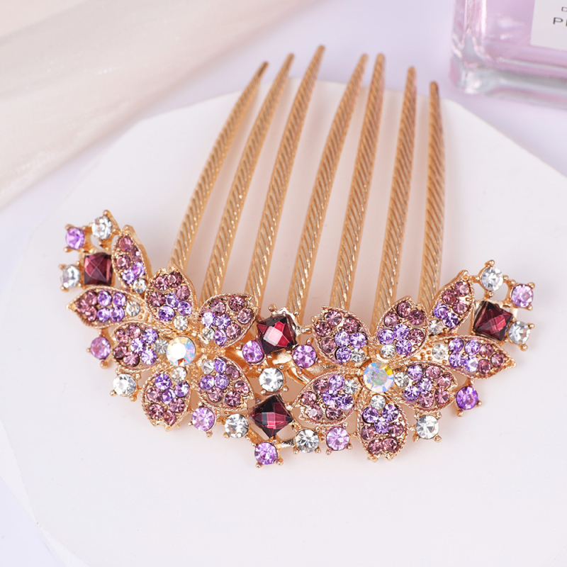Greb za kosu od legure sa sedam zuba, cvjetni dizajn, elektroplatirano s Rhinestone kristalima (Materijal: legura; Stil: retro; Oblikovanje: cvijet; Obrada: elektroplatiranje; Kristali: Rhinestone)