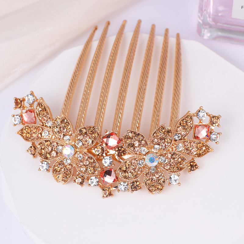 Greb za kosu od legure sa sedam zuba, cvjetni dizajn, elektroplatirano s Rhinestone kristalima (Materijal: legura; Stil: retro; Oblikovanje: cvijet; Obrada: elektroplatiranje; Kristali: Rhinestone)
