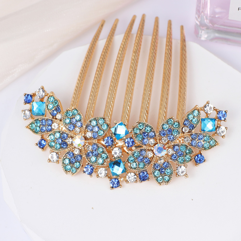 Greb za kosu od legure sa sedam zuba, cvjetni dizajn, elektroplatirano s Rhinestone kristalima (Materijal: legura; Stil: retro; Oblikovanje: cvijet; Obrada: elektroplatiranje; Kristali: Rhinestone)