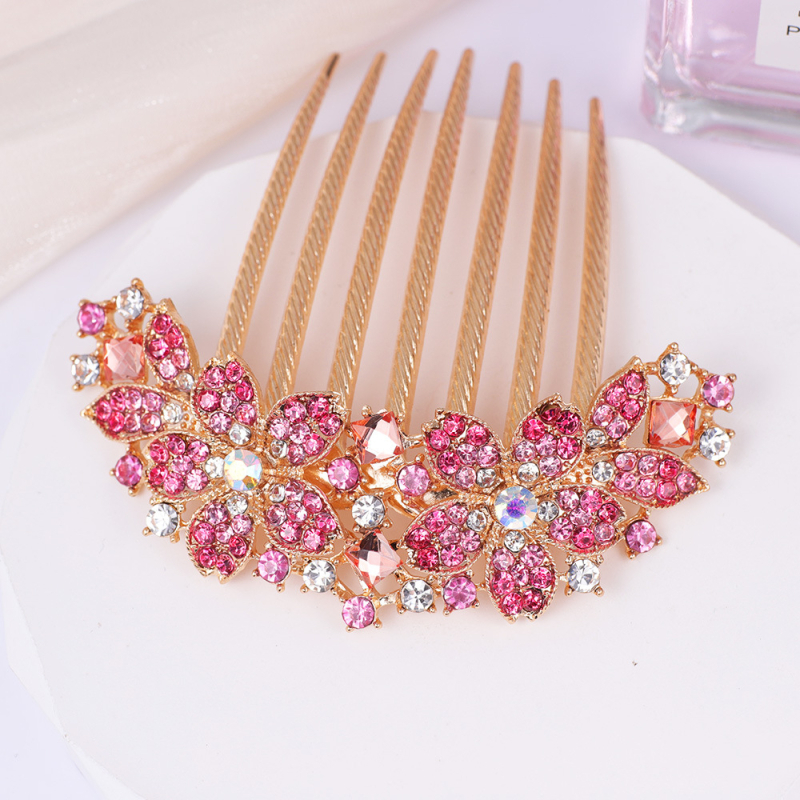 Greb za kosu od legure sa sedam zuba, cvjetni dizajn, elektroplatirano s Rhinestone kristalima (Materijal: legura; Stil: retro; Oblikovanje: cvijet; Obrada: elektroplatiranje; Kristali: Rhinestone)