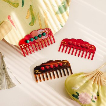 Acetát hajkefe, kínai stílus, felhőmintás agat, széles fogak, kézzel készített