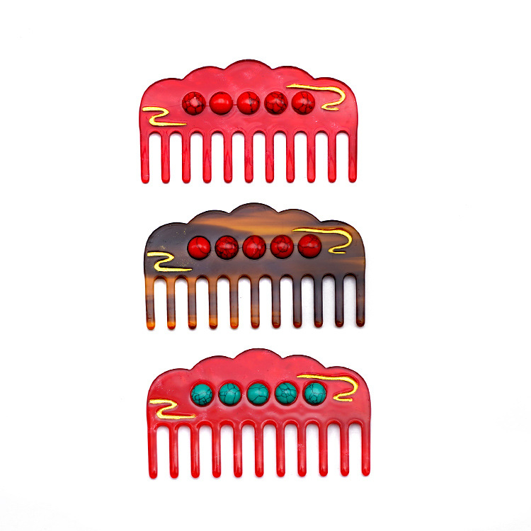 Acetát hajkefe, kínai stílus, felhőmintás agat, széles fogak, kézzel készített