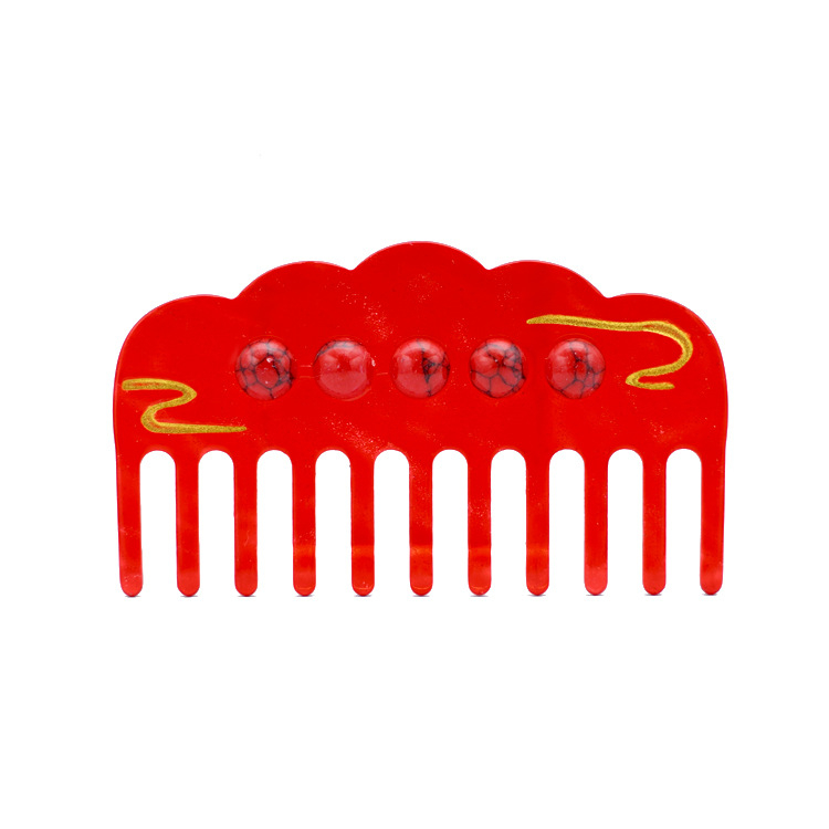 Acetát hajkefe, kínai stílus, felhőmintás agat, széles fogak, kézzel készített