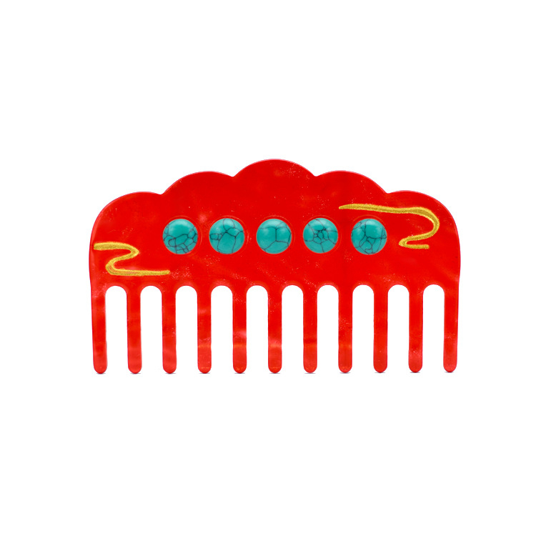 Acetát hajkefe, kínai stílus, felhőmintás agat, széles fogak, kézzel készített