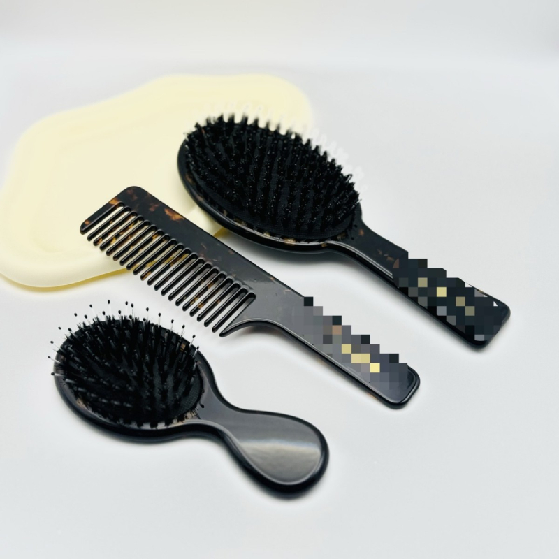 Звездообразен въздушен гребен за коса със свински четина, антистатичен масаж, гравиран дизайн, унисекс