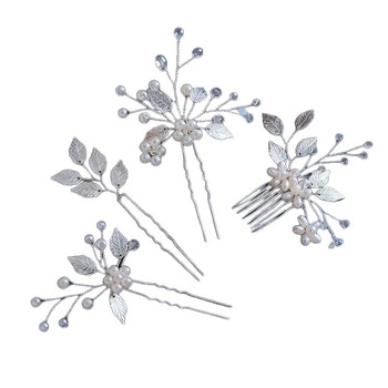 Сватбен гребен за коса с перли, листовиден дизайн, ръчна изработка, винтидж стил, кристали