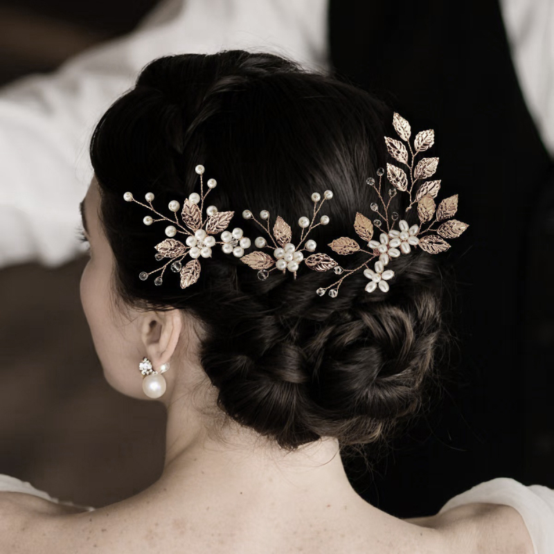 Сватбен гребен за коса с перли, листовиден дизайн, ръчна изработка, винтидж стил, кристали