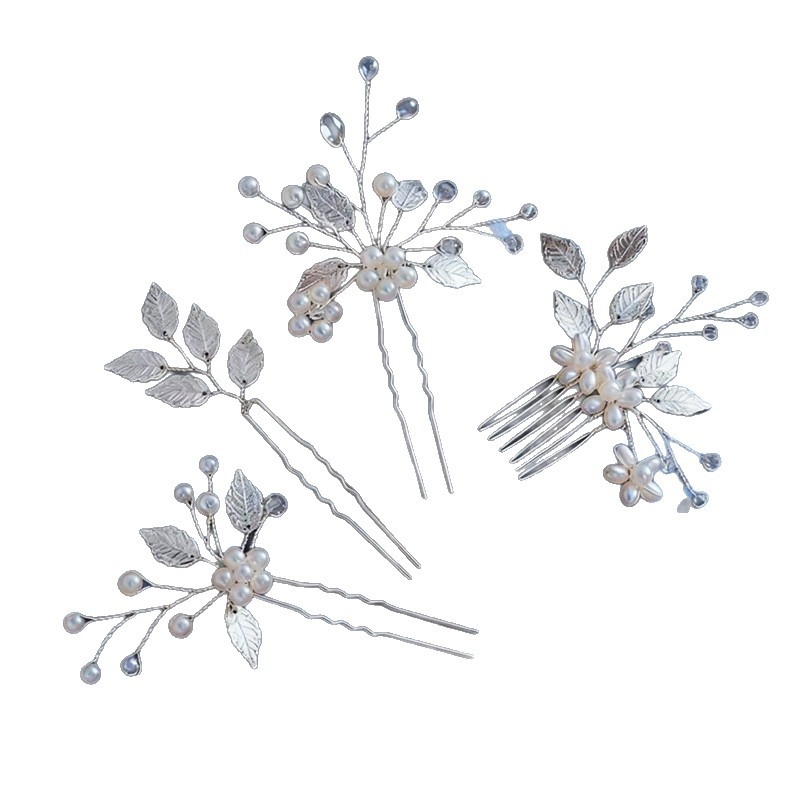 Сватбен гребен за коса с перли, листовиден дизайн, ръчна изработка, винтидж стил, кристали