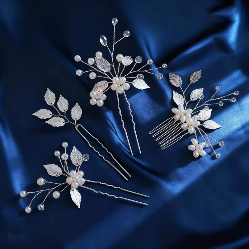 Сватбен гребен за коса с перли, листовиден дизайн, ръчна изработка, винтидж стил, кристали