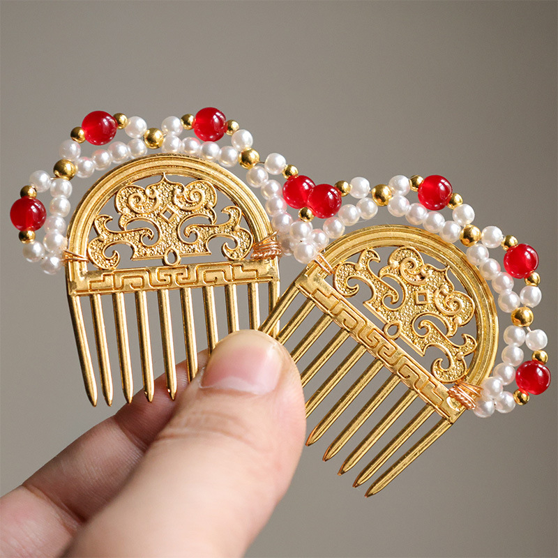 Метална ръчно изработена шпилка за коса – геометрична форма, винтидж стил Тан династия, дворцов стил за жени