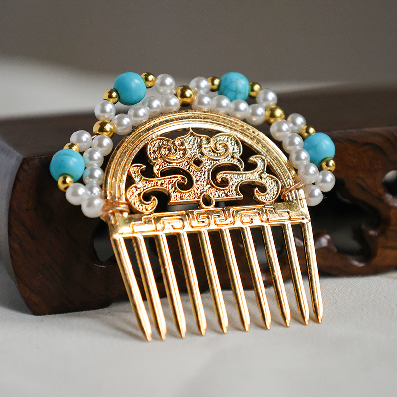 Метална ръчно изработена шпилка за коса – геометрична форма, винтидж стил Тан династия, дворцов стил за жени