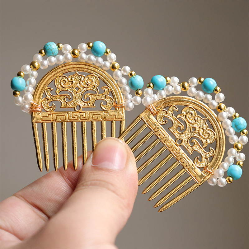 Метална ръчно изработена шпилка за коса – геометрична форма, винтидж стил Тан династия, дворцов стил за жени