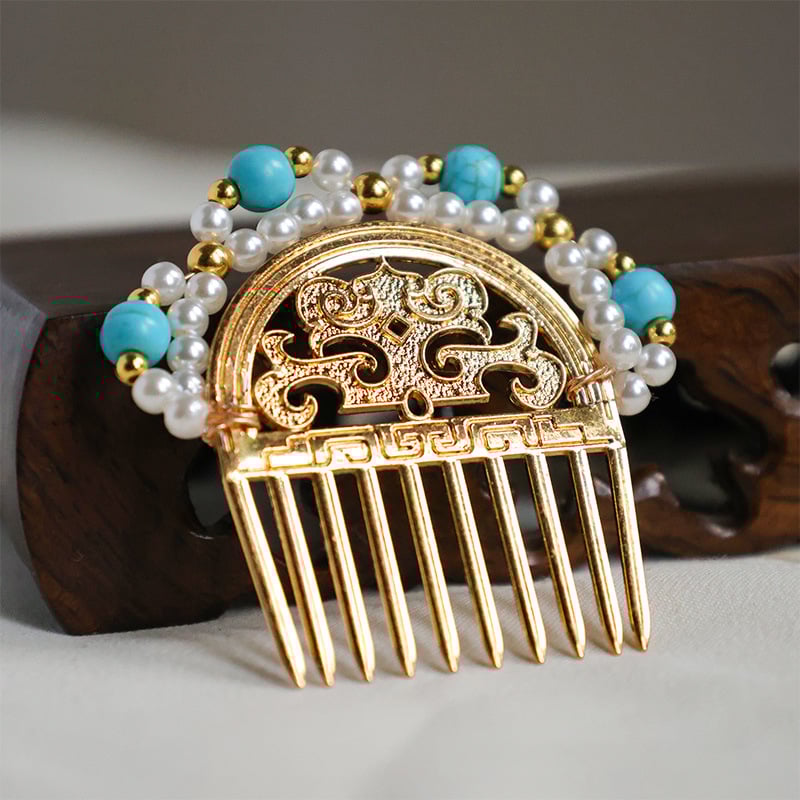 Метална ръчно изработена шпилка за коса – геометрична форма, винтидж стил Тан династия, дворцов стил за жени