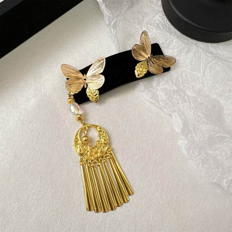 Clips de păr cu ciucuri în stil etnic, din aliaj cu încrustări de pietre artificiale, placare electrochimică, lansare toamnă 2025