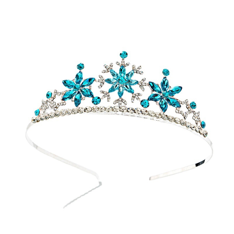 Bandă pentru păr pentru copii, din aliaj, cu electroplacare, cristale albe, design floral, coroană Frozen