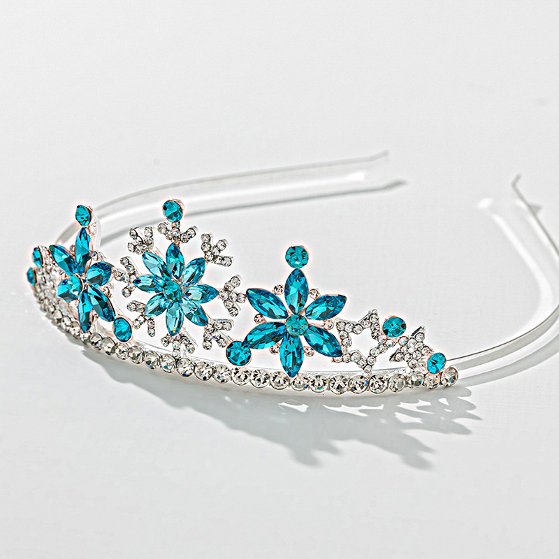 Bandă pentru păr pentru copii, din aliaj, cu electroplacare, cristale albe, design floral, coroană Frozen