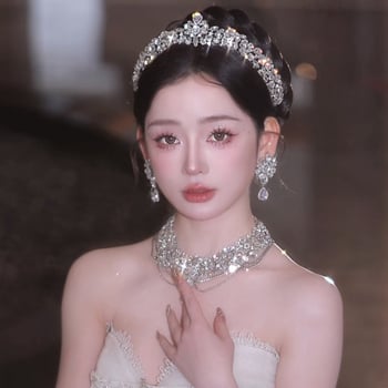 Set Coroană de mireasă, stil minimalist coreean, lucrat manual, din aliaj, Yiwu, Vară 2025