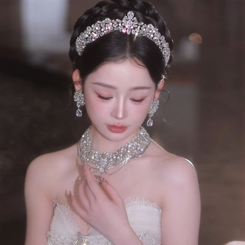 Set Coroană de mireasă, stil minimalist coreean, lucrat manual, din aliaj, Yiwu, Vară 2025