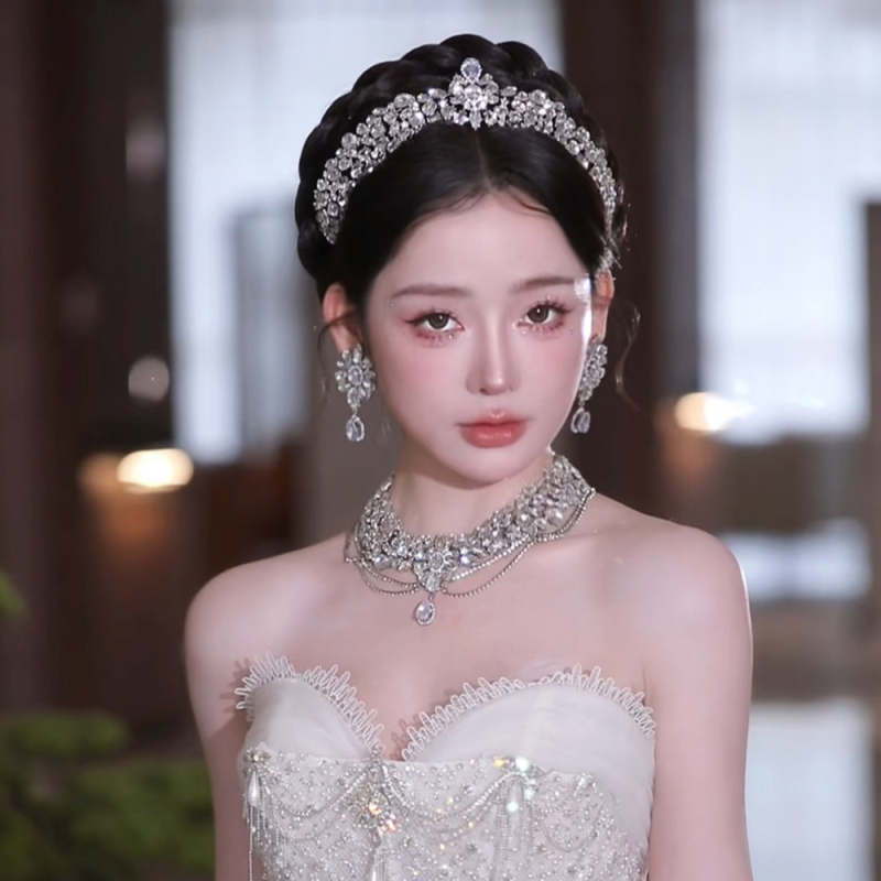 Set Coroană de mireasă, stil minimalist coreean, lucrat manual, din aliaj, Yiwu, Vară 2025