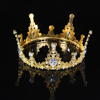 Vjenčana tiara, europska kruna, okrugli oblik za fotografije, stil princeze (Materijal: legura; Obrada: elektroplating; Stil: princeza; Oblik: kruna; Kristali: kristal)