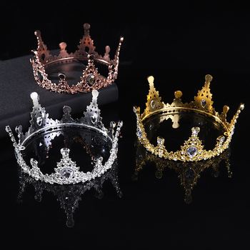 Vjenčana tiara, europska kruna, okrugli oblik za fotografije, stil princeze (Materijal: legura; Obrada: elektroplating; Stil: princeza; Oblik: kruna; Kristali: kristal)