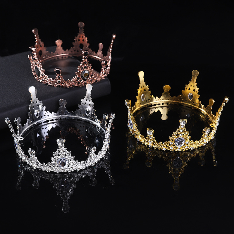 Vjenčana tiara, europska kruna, okrugli oblik za fotografije, stil princeze (Materijal: legura; Obrada: elektroplating; Stil: princeza; Oblik: kruna; Kristali: kristal)