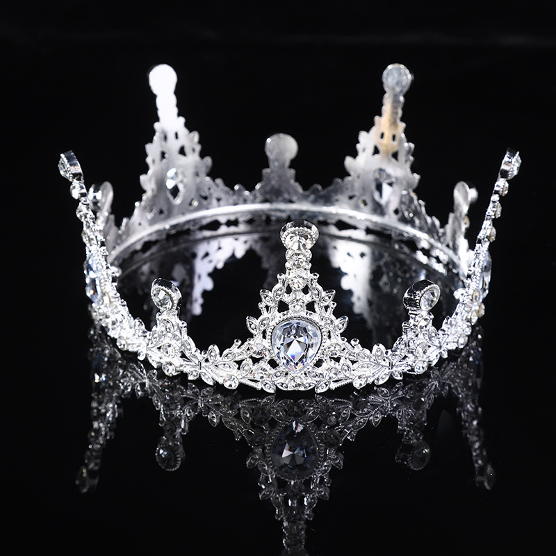Vjenčana tiara, europska kruna, okrugli oblik za fotografije, stil princeze (Materijal: legura; Obrada: elektroplating; Stil: princeza; Oblik: kruna; Kristali: kristal)