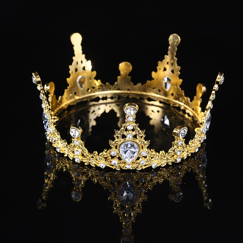 Vjenčana tiara, europska kruna, okrugli oblik za fotografije, stil princeze (Materijal: legura; Obrada: elektroplating; Stil: princeza; Oblik: kruna; Kristali: kristal)