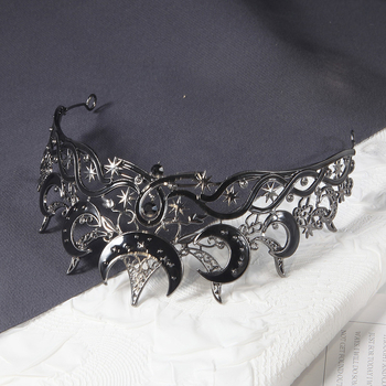 Coronă pentru cap cu design semilunar, cristale Rhinestone, bază din aliaj, placare electrolitică, cristale albe