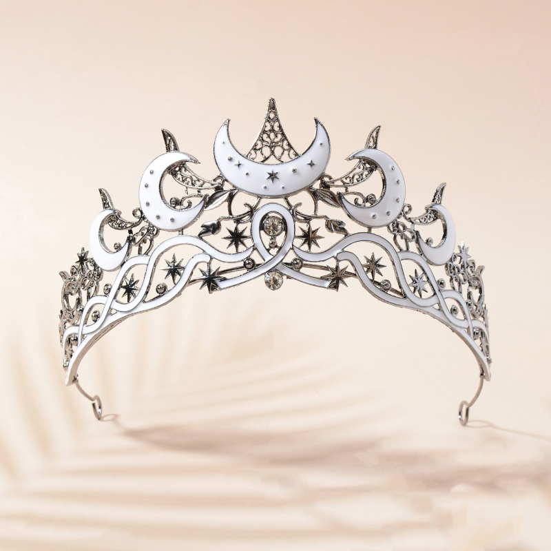 Coronă pentru cap cu design semilunar, cristale Rhinestone, bază din aliaj, placare electrolitică, cristale albe