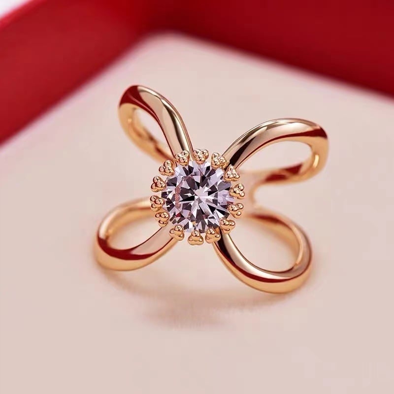 Šalni gumb - bakar, cvjetni oblik, cirkon ugraviran, elektroplirano, japansko-korejski stil