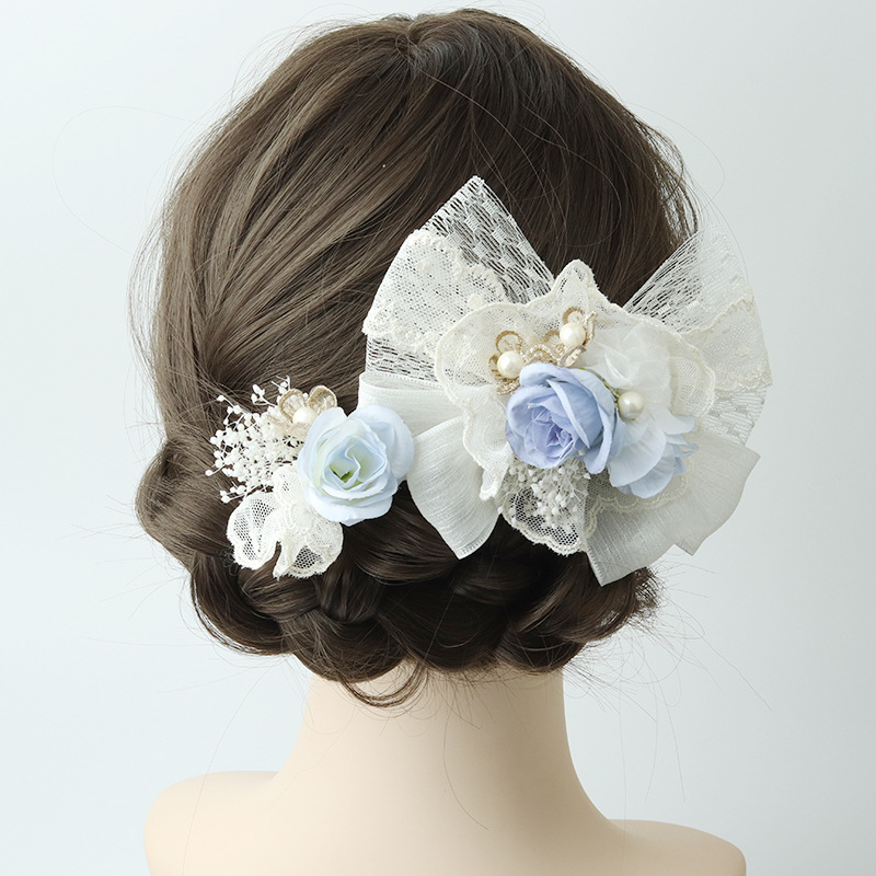 Lolita ukosnica za kosu s mašnicom i čipkom, svilen cvijet – poliester, ručna izrada, mogućnost prilagodbe, individualno pakiranje